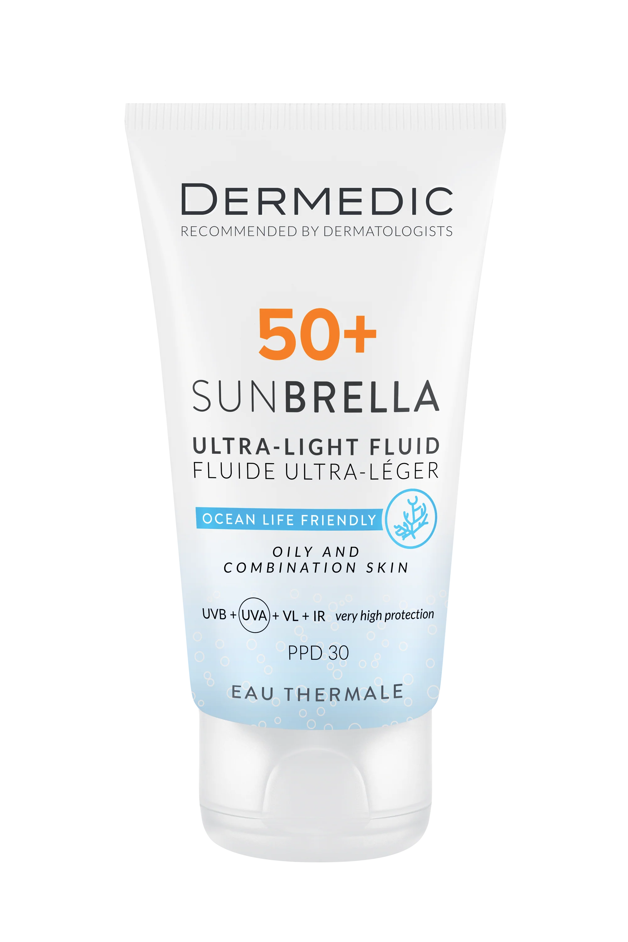 DERMEDIC Sunbrella Ultra-light fluid SPF 50+oily&combination skin - 40ml | ديرمديك واقي شمسي خفيف القوام للبشرة الدهنية و المختلطة spf50 - 40 مل
